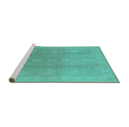 Sideview of Machine Washable Oriental Turquoise Industrial Area Rugs, wshurb782turq