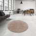 Round Mid-Century Modern Light French Beige Brown Oriental Rug in a Office, urb782