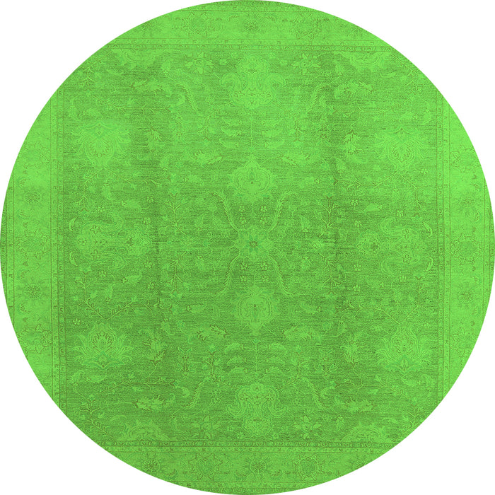 Round Machine Washable Oriental Green Industrial Area Rugs, wshurb782grn