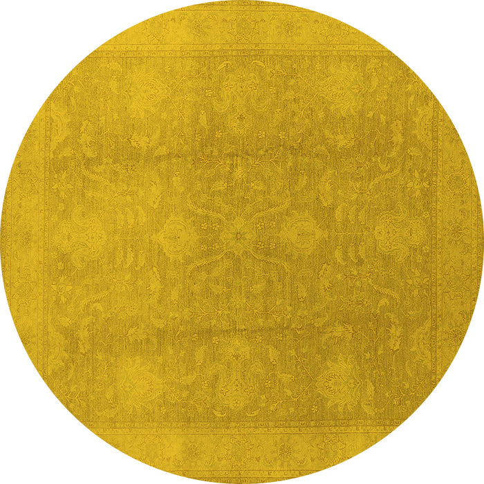 Round Oriental Yellow Industrial Rug, urb782yw