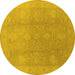 Round Oriental Yellow Industrial Rug, urb782yw