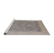 Sideview of Machine Washable Industrial Modern Khaki Rose Pink Rug, wshurb783