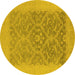 Round Machine Washable Oriental Yellow Traditional Rug, wshurb783yw