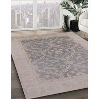 Mid-Century Modern Khaki Rose Pink Oriental Rug, urb783