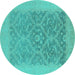 Round Oriental Turquoise Traditional Rug, urb783turq