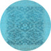 Round Machine Washable Oriental Light Blue Traditional Rug, wshurb783lblu