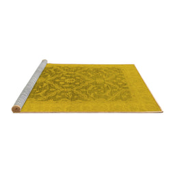 Sideview of Machine Washable Oriental Yellow Traditional Rug, wshurb783yw