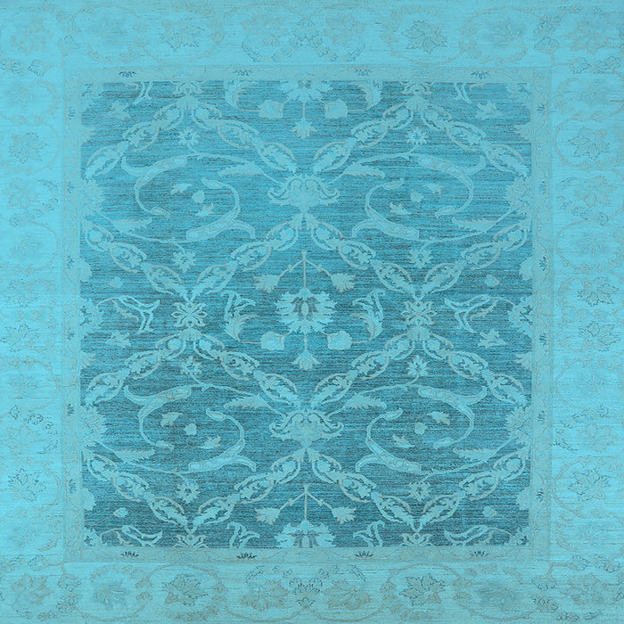 Square Machine Washable Oriental Light Blue Traditional Rug, wshurb783lblu