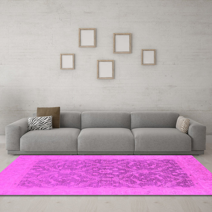 Machine Washable Oriental Pink Traditional Rug in a Living Room, wshurb783pnk