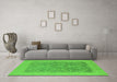 Machine Washable Oriental Green Traditional Area Rugs in a Living Room,, wshurb783grn