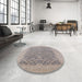 Round Mid-Century Modern Khaki Rose Pink Oriental Rug in a Office, urb783