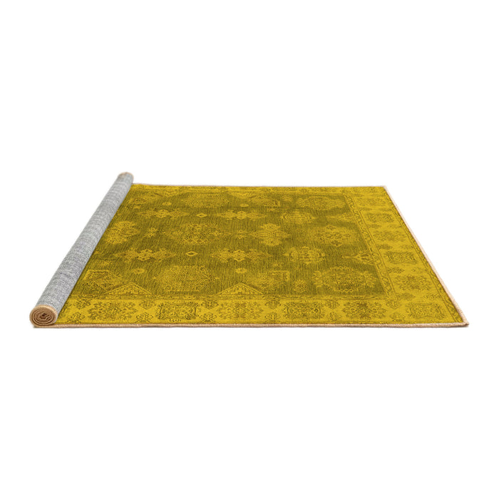 Sideview of Machine Washable Oriental Yellow Traditional Rug, wshurb784yw