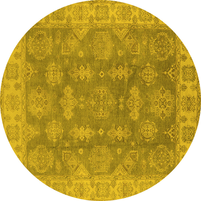 Round Oriental Yellow Traditional Rug, urb784yw