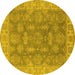 Round Oriental Yellow Traditional Rug, urb784yw