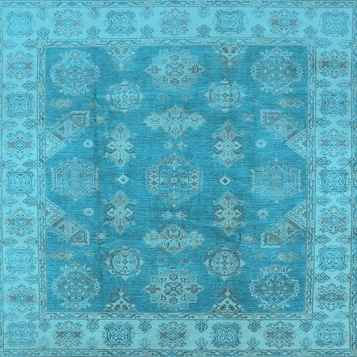 Square Machine Washable Oriental Light Blue Traditional Rug, wshurb784lblu