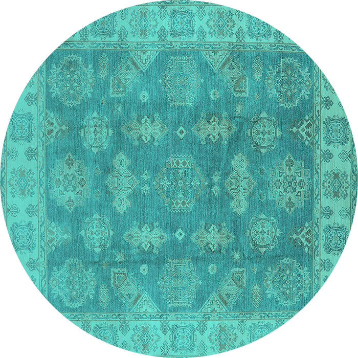 Round Machine Washable Oriental Turquoise Traditional Area Rugs, wshurb784turq