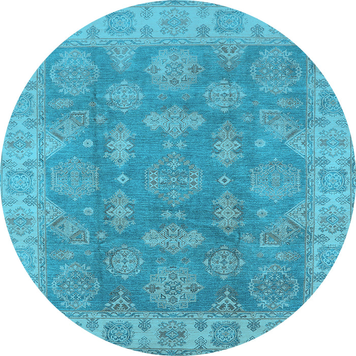 Round Machine Washable Oriental Light Blue Traditional Rug, wshurb784lblu