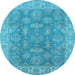 Round Machine Washable Oriental Light Blue Traditional Rug, wshurb784lblu