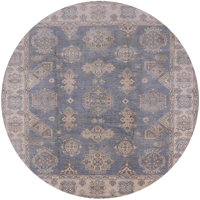 Round Mid-Century Modern Rosy Brown Pink Oriental Rug, urb784