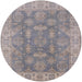 Round Mid-Century Modern Rosy Brown Pink Oriental Rug, urb784