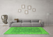 Machine Washable Oriental Green Traditional Area Rugs in a Living Room,, wshurb784grn