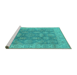 Sideview of Machine Washable Oriental Turquoise Traditional Area Rugs, wshurb784turq