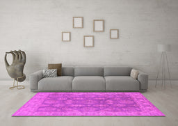 Machine Washable Oriental Pink Traditional Rug in a Living Room, wshurb784pnk