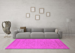 Machine Washable Oriental Pink Traditional Rug in a Living Room, wshurb785pnk