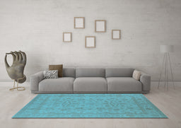 Machine Washable Oriental Light Blue Traditional Rug in a Living Room, wshurb785lblu