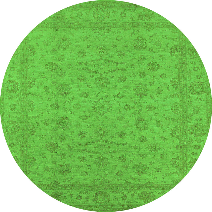 Round Machine Washable Oriental Green Traditional Area Rugs, wshurb785grn