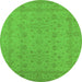 Round Machine Washable Oriental Green Traditional Area Rugs, wshurb785grn