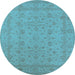 Round Machine Washable Oriental Light Blue Traditional Rug, wshurb785lblu