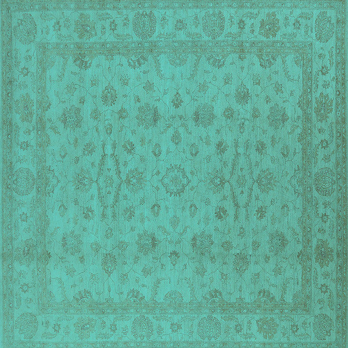 Square Machine Washable Oriental Turquoise Traditional Area Rugs, wshurb785turq