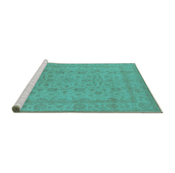 Sideview of Machine Washable Oriental Turquoise Traditional Area Rugs, wshurb785turq