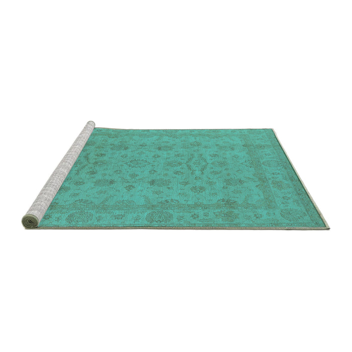 Sideview of Machine Washable Oriental Turquoise Traditional Area Rugs, wshurb785turq
