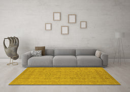 Machine Washable Oriental Yellow Traditional Rug in a Living Room, wshurb785yw