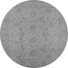 Round Machine Washable Oriental Gray Traditional Rug, wshurb786gry