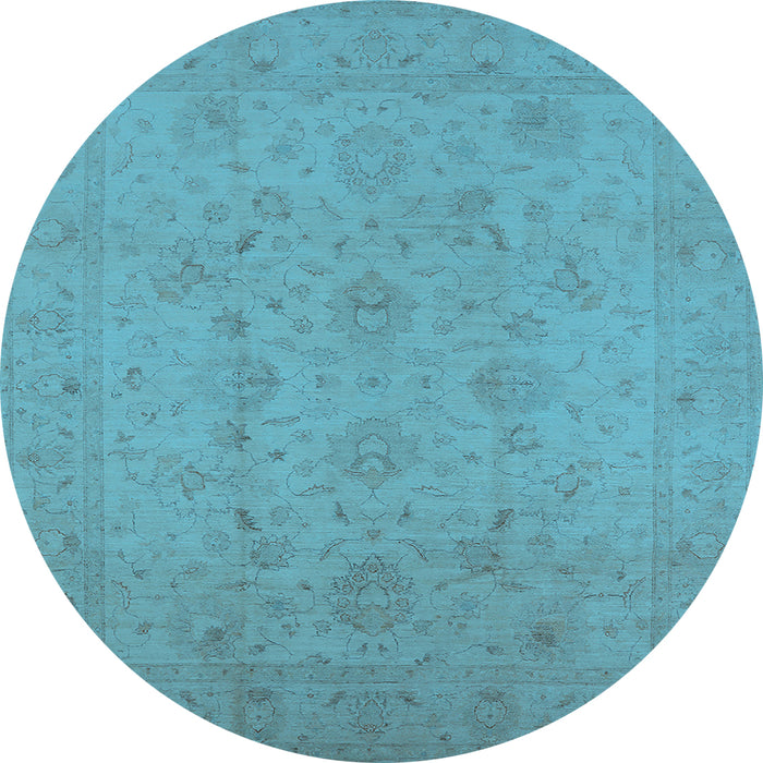 Round Machine Washable Oriental Light Blue Traditional Rug, wshurb786lblu
