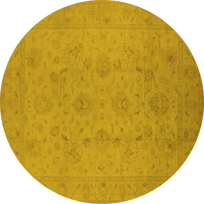Round Machine Washable Oriental Yellow Traditional Rug, wshurb786yw