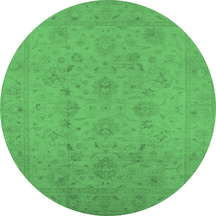 Round Machine Washable Oriental Emerald Green Traditional Area Rugs, wshurb786emgrn