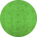 Round Machine Washable Oriental Green Traditional Area Rugs, wshurb786grn