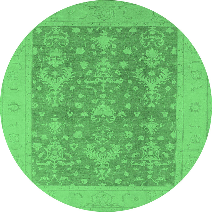 Round Machine Washable Oriental Emerald Green Traditional Area Rugs, wshurb787emgrn