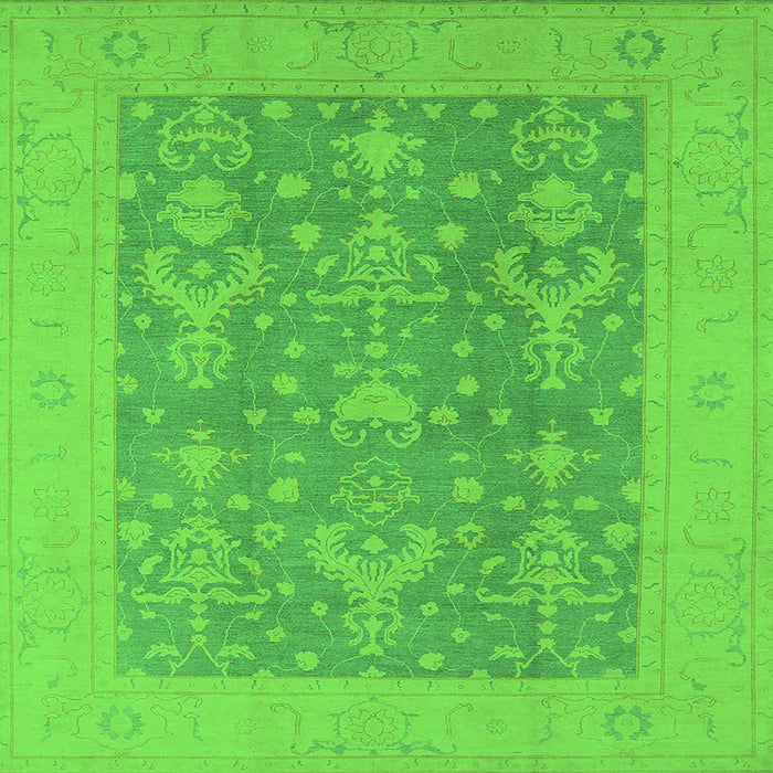 Square Machine Washable Oriental Green Traditional Area Rugs, wshurb787grn