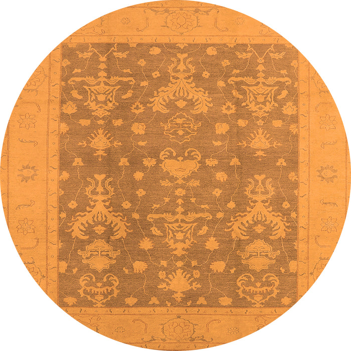 Round Machine Washable Oriental Orange Traditional Area Rugs, wshurb787org