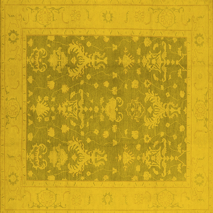 Square Machine Washable Oriental Yellow Traditional Rug, wshurb787yw