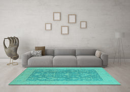 Machine Washable Oriental Turquoise Traditional Area Rugs in a Living Room,, wshurb787turq