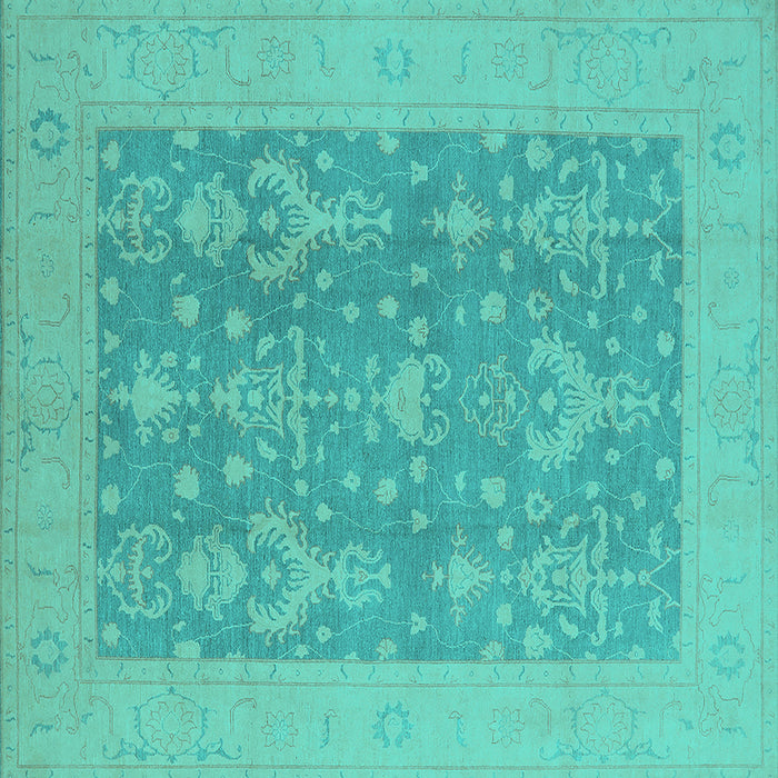 Square Machine Washable Oriental Turquoise Traditional Area Rugs, wshurb787turq