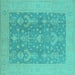 Square Machine Washable Oriental Turquoise Traditional Area Rugs, wshurb787turq