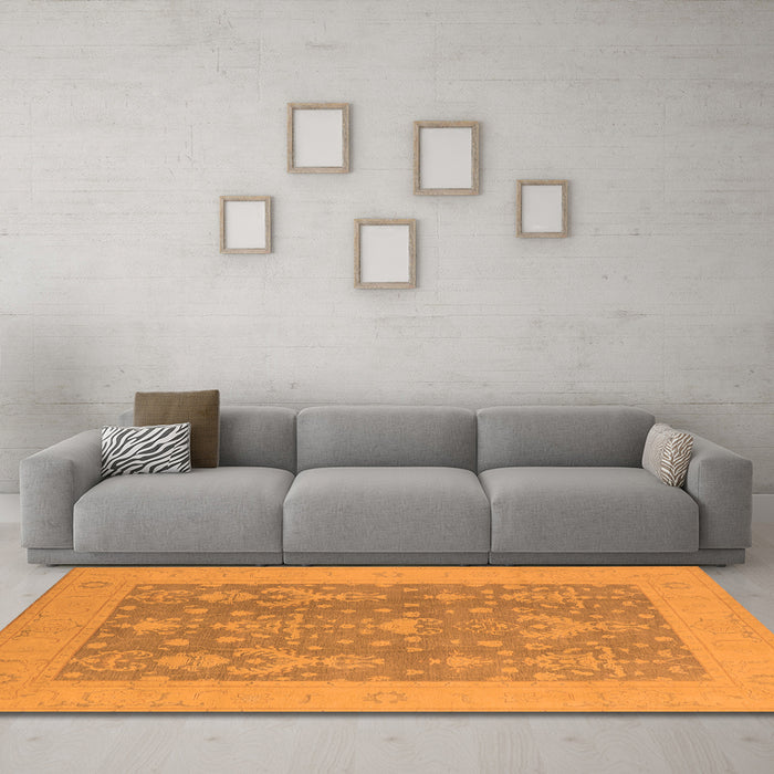 Machine Washable Oriental Orange Traditional Area Rugs in a Living Room, wshurb787org