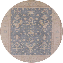Round Mid-Century Modern Gunmetal Gray Oriental Rug, urb787
